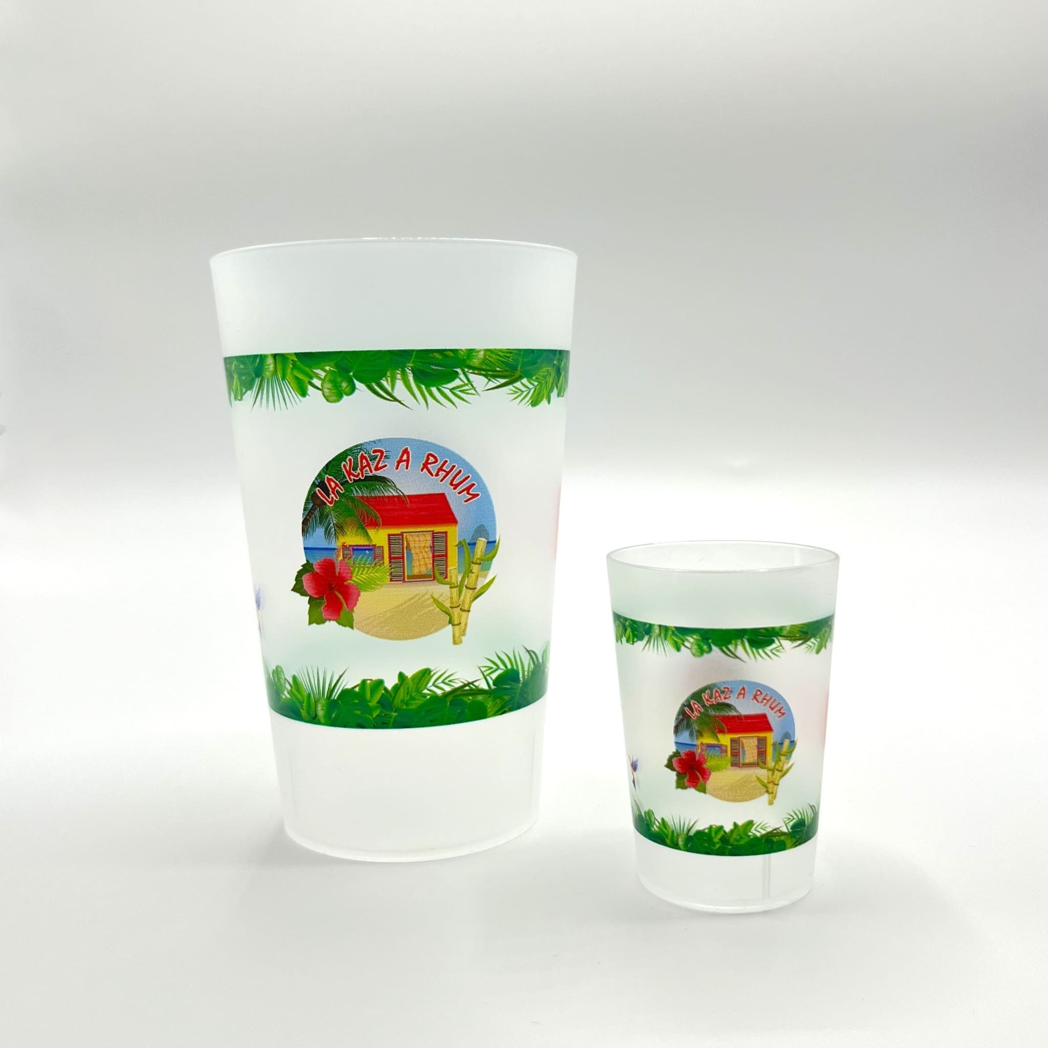 Des gobelets et des shooters réutilisables personnalisés aux couleurs exotiques pour La Kaz A Rhum