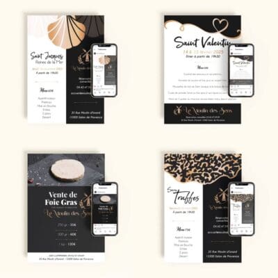 Des affiches et flyers élégants et cohérents pour Le Moulin des Sens