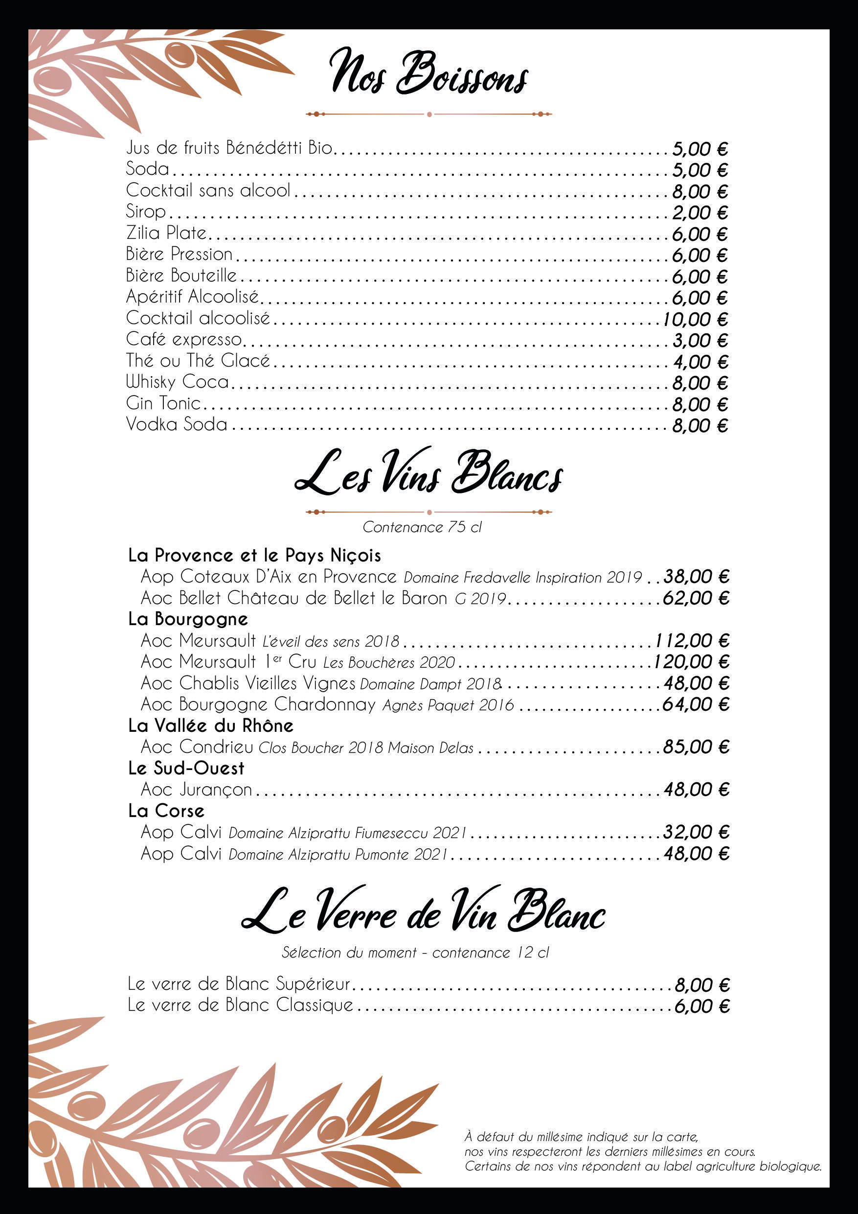 Carte de boissons restaurant le moulin des sens salon de provence page 1 sur 3