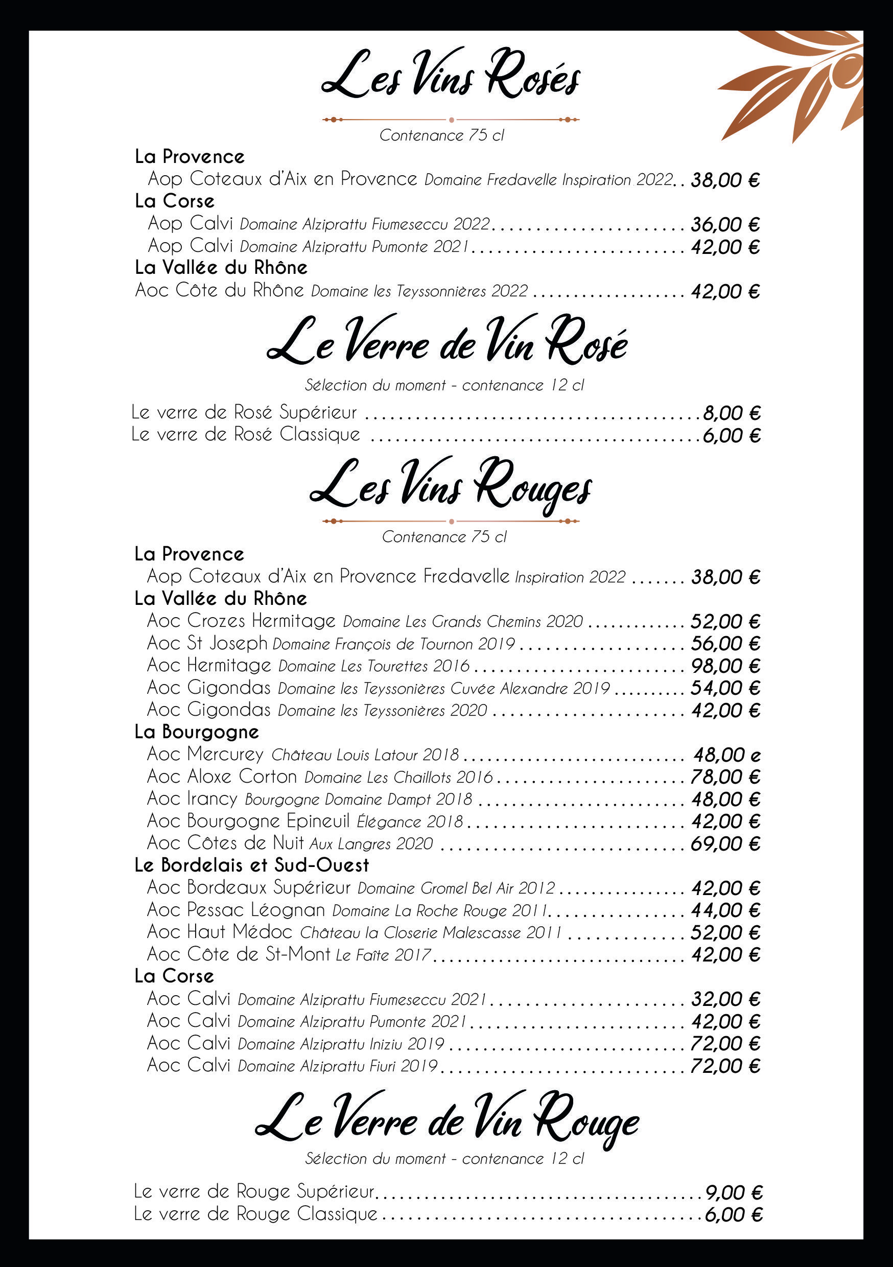 Carte de boissons restaurant le moulin des sens salon de provence page 2 sur 3
